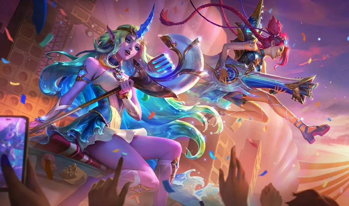 Ocean Song Jinx performing beside Soraka in official League of Legends splash art