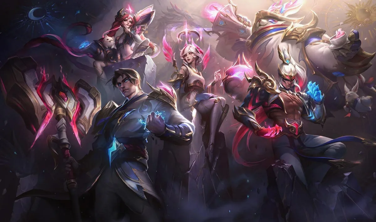 T1 Bard standing with the 2023 world champion team skins