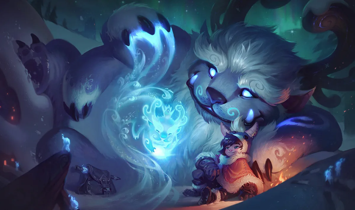 Nunu and Willump watching blue magic swirl through the Freljord