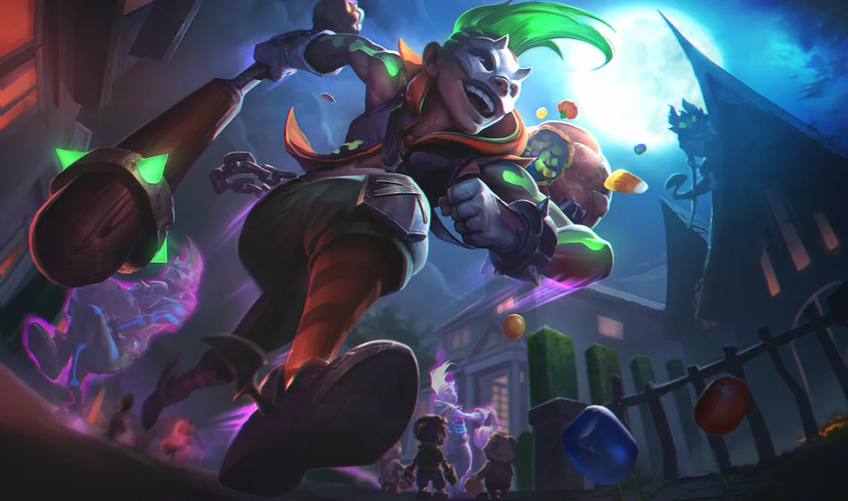 Trick or Treat Ekko racing through a moonlit street with pumpkins and candy