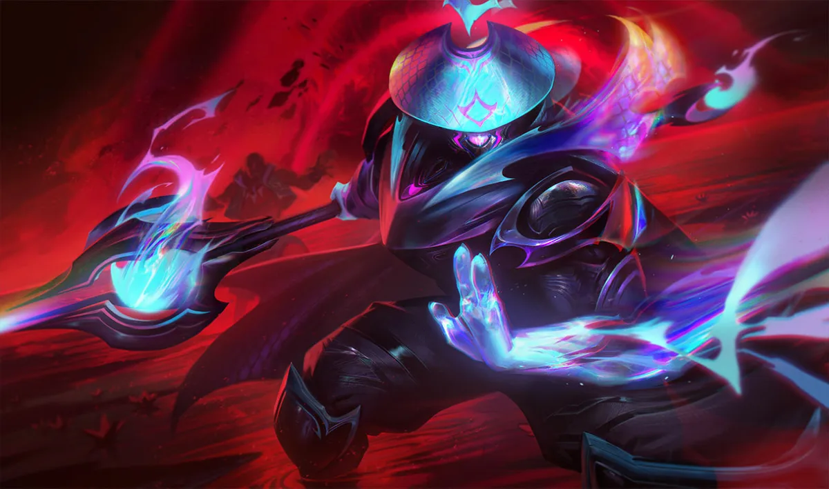 Empyrean Jax splitting a dark battlefield with multicolored energy