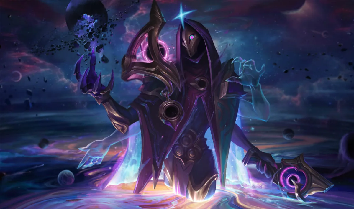 Dark Cosmic Jhin shaping a star between four spectral arms