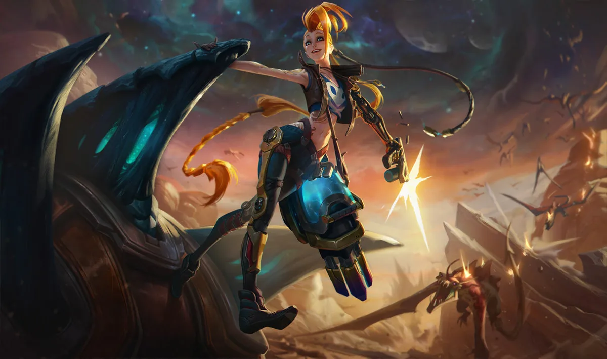 Odyssey Jinx standing beside a huge alien rocket launcher