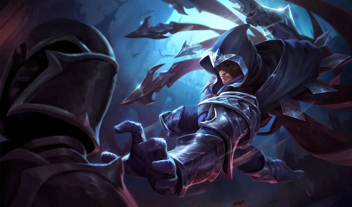 Talon moves through the city in official League of Legends splash art
