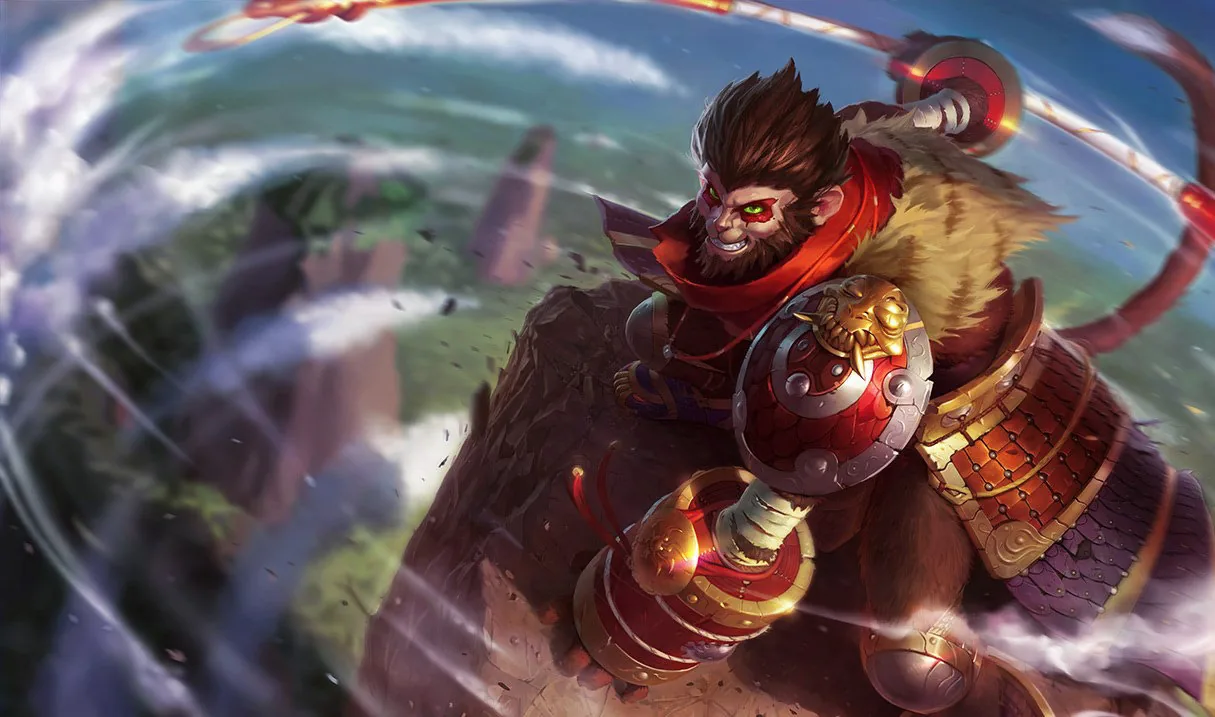Wukong spins his staff in official League of Legends splash art