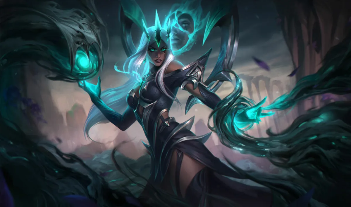 Ruined Karma raising green Black Mist through a dark forest