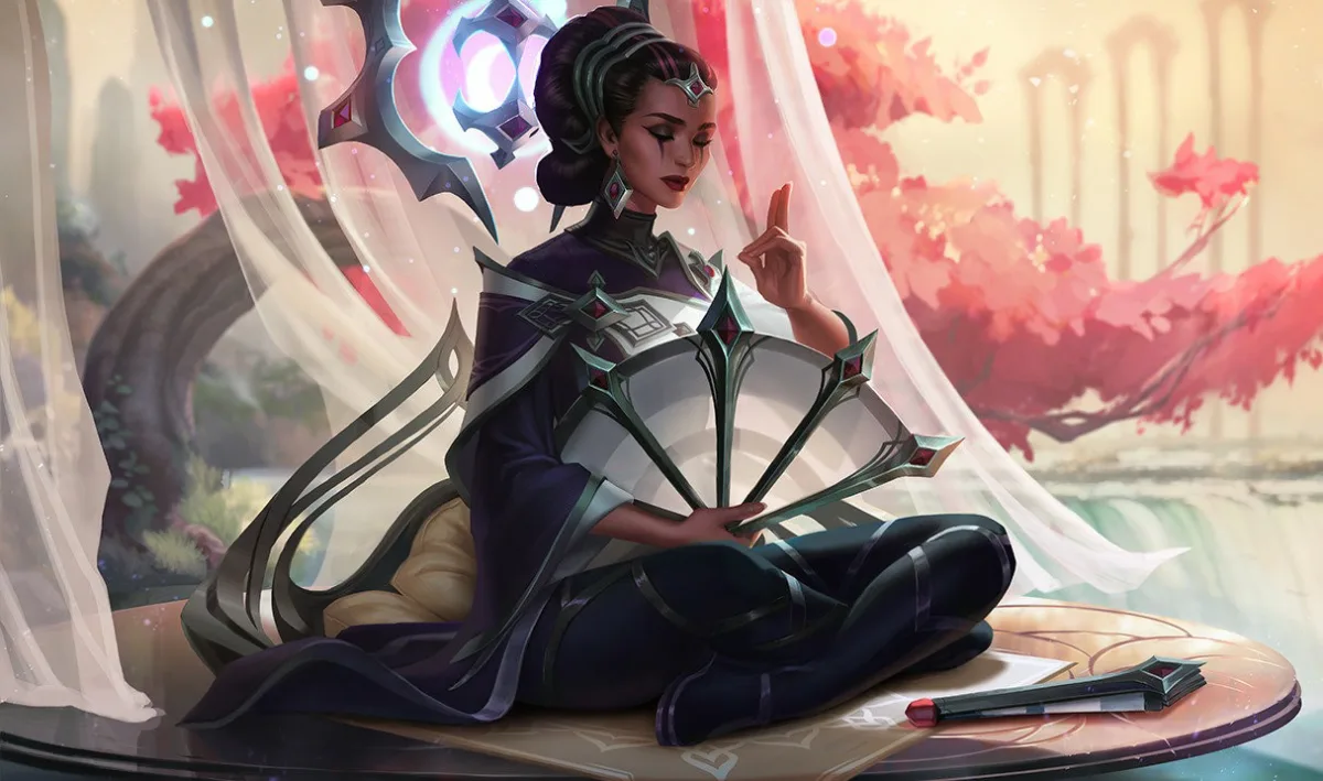 Traditional Karma meditating with black fans and white robes