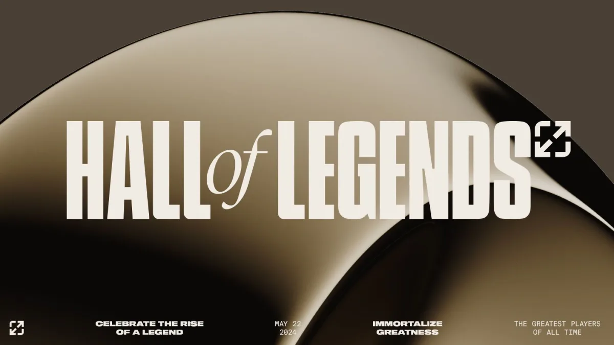 Gold Hall of Legends wordmark on an abstract black and gold background
