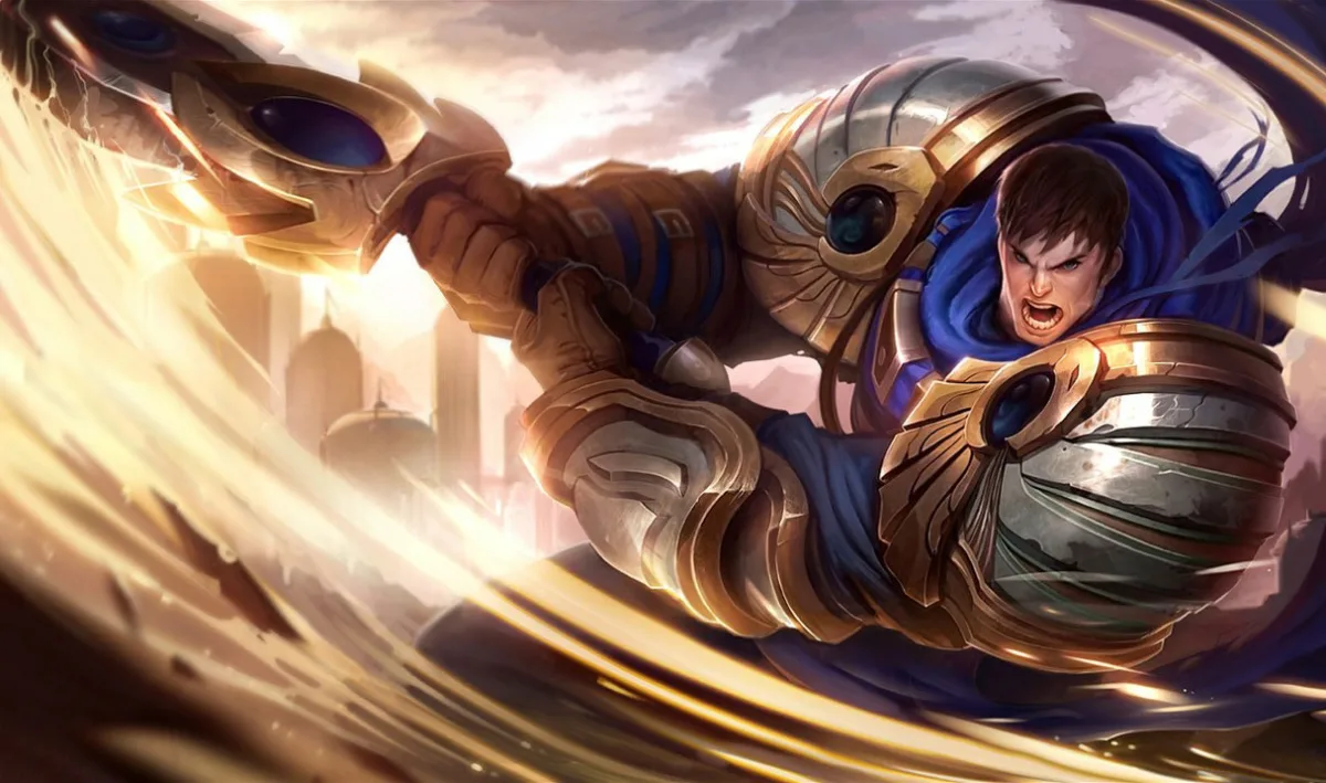 Garen holding his broadsword in official League of Legends splash art