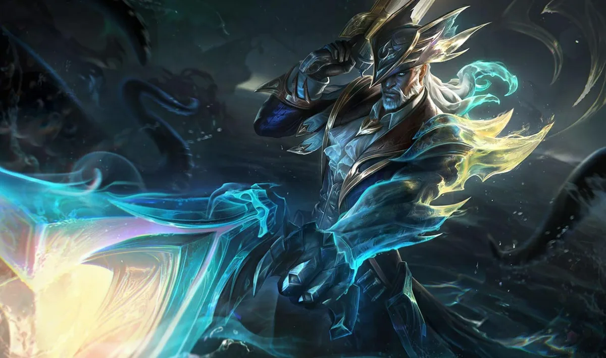 Sunken Shadows Lucian commanding spectral pistols above a drowned fleet