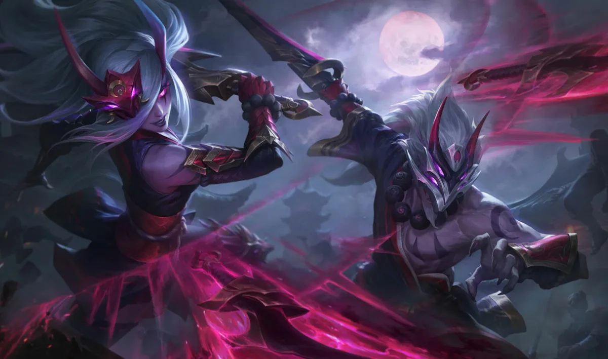 Blood Moon Master Yi fighting beneath a red moon