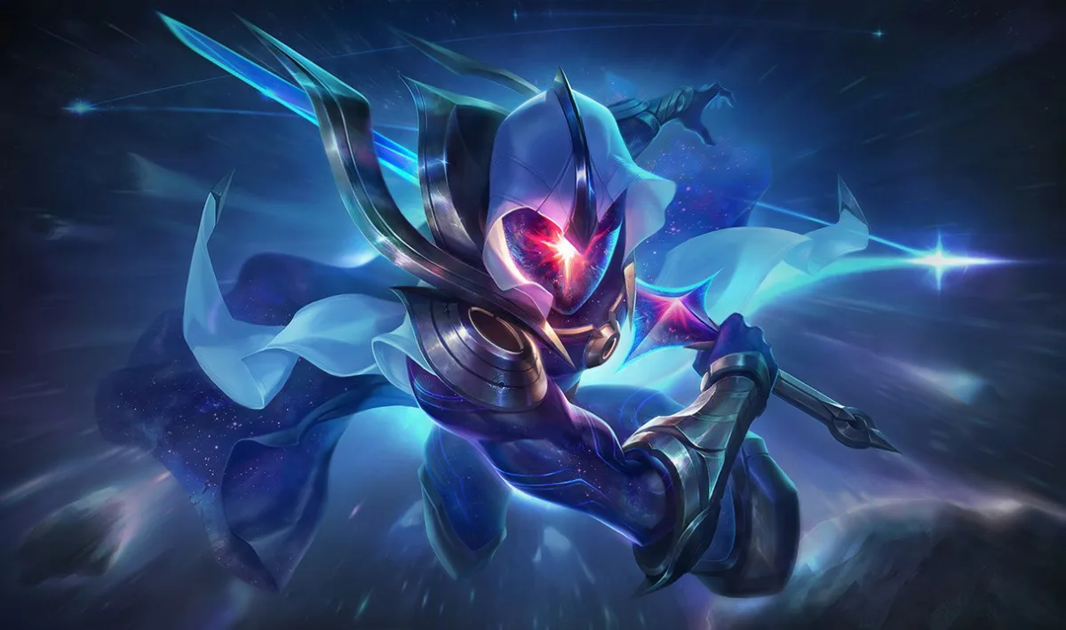 Cosmic Blade Master Yi framed by blue stars
