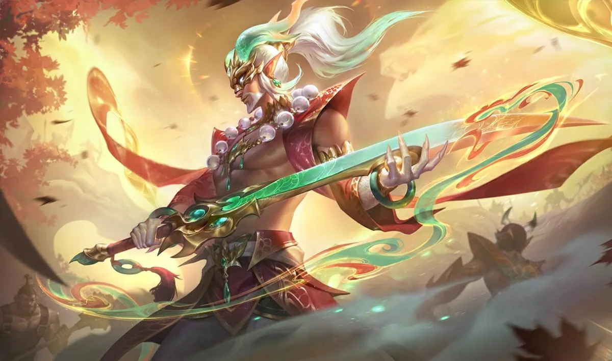 Heavenscale Master Yi carrying a green dragon blade