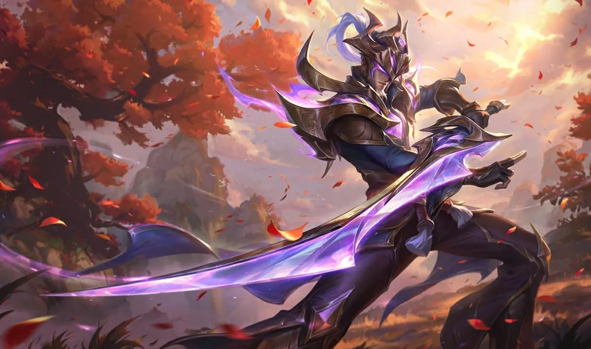 Victorious Master Yi meditating in blue and gold armor