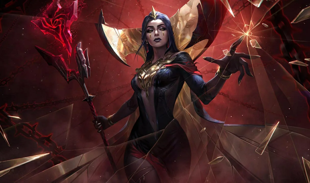 LeBlanc casting a mirror spell in official League of Legends splash art