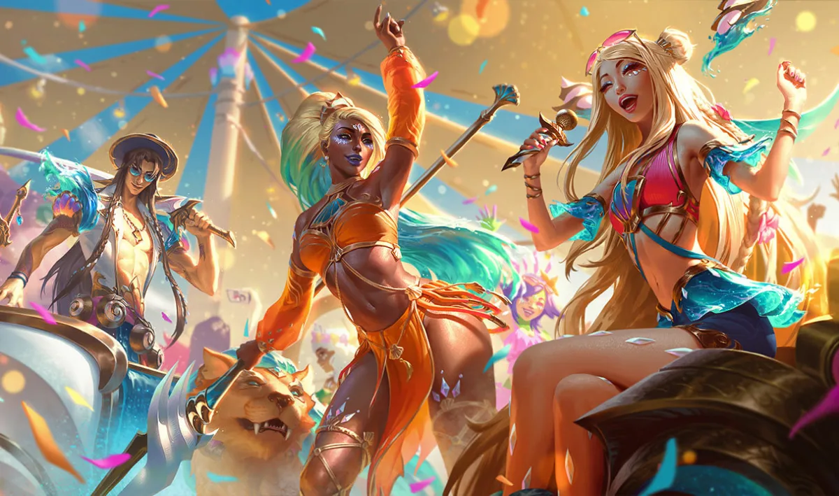 Ocean Song Nidalee performing with other musicians at a sunlit beach festival