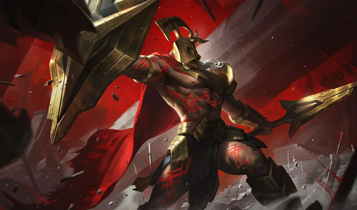 Chosen of the Wolf Pantheon advancing in red and black Noxian armor