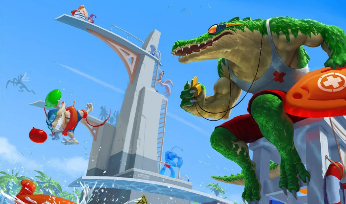 Pool Party Renekton sitting as a lifeguard with sunglasses, a whistle, and an orange rescue float