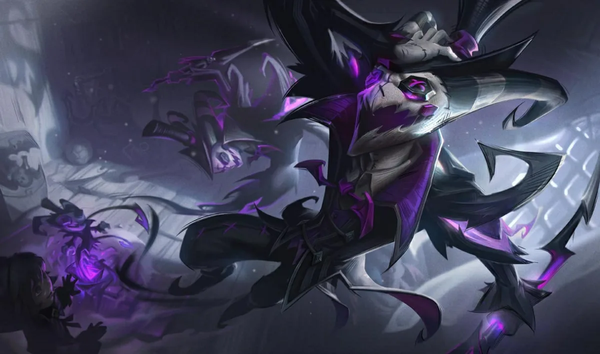 Fright Night Shaco cutting through fog with oversized purple blades