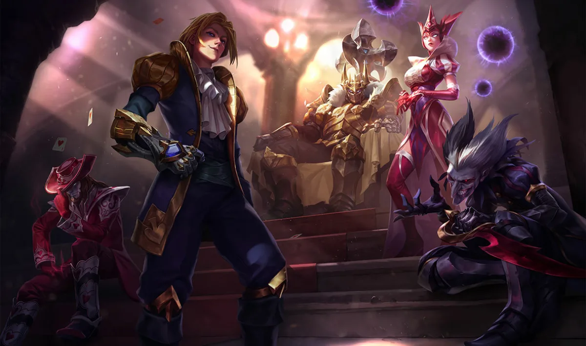 Wild Card Shaco standing at a card table with masked gamblers