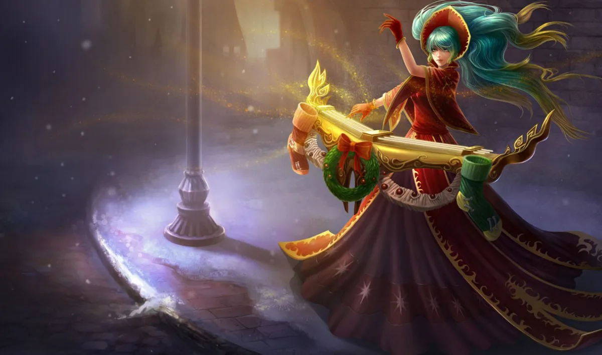 Silent Night Sona playing carols in a snowy street