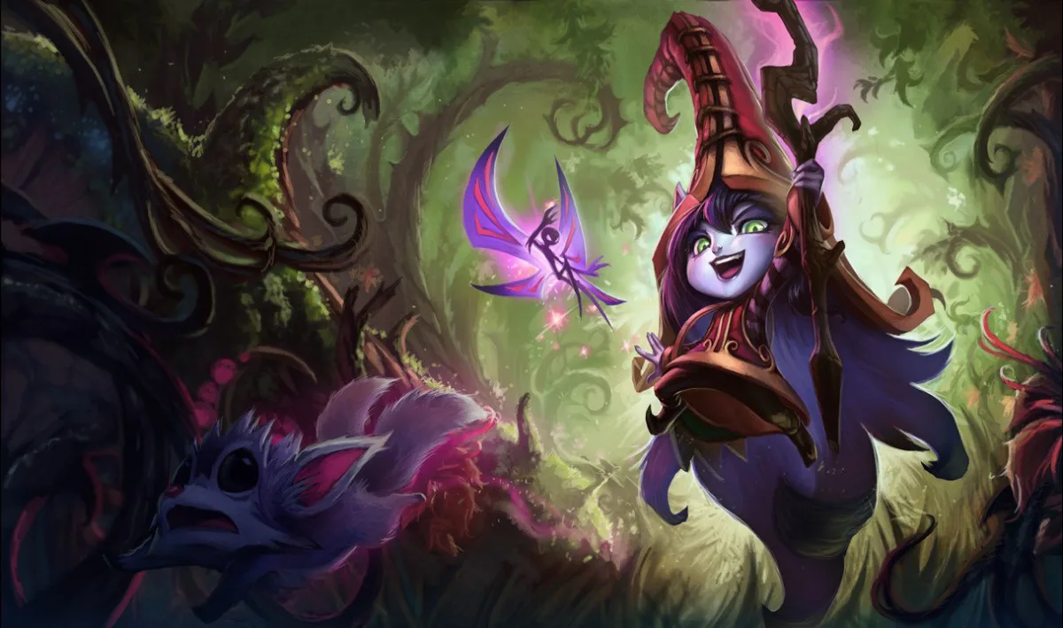 Lulu and Pix casting wild magic in official League of Legends splash art