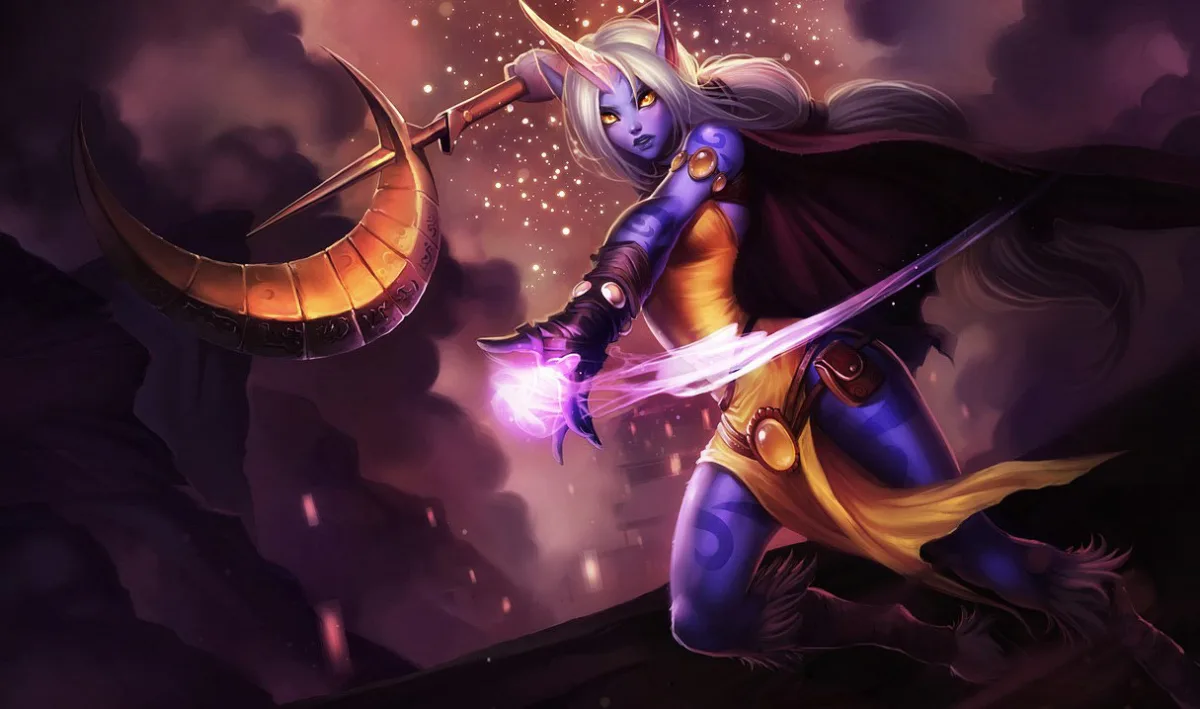 Soraka calling down starlight in official League of Legends splash art