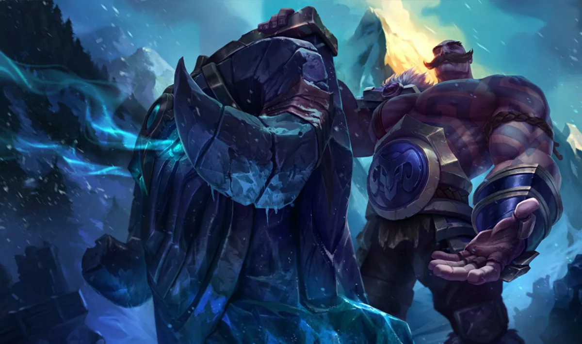 Braum raising his shield in the Freljord