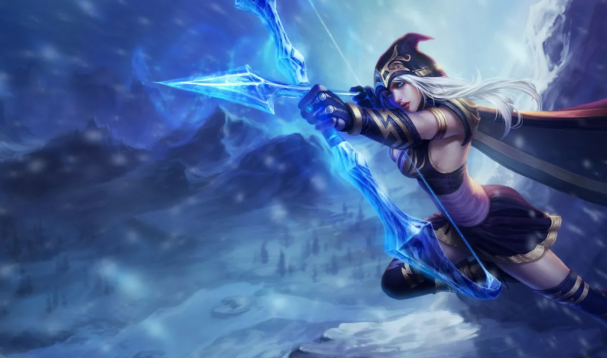 Ashe drawing an ice bow in the Freljord