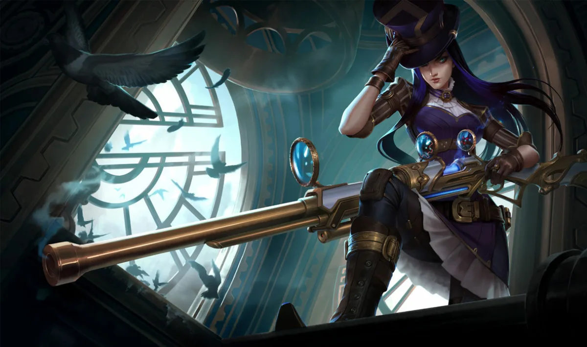 Caitlyn aiming her rifle across Piltover
