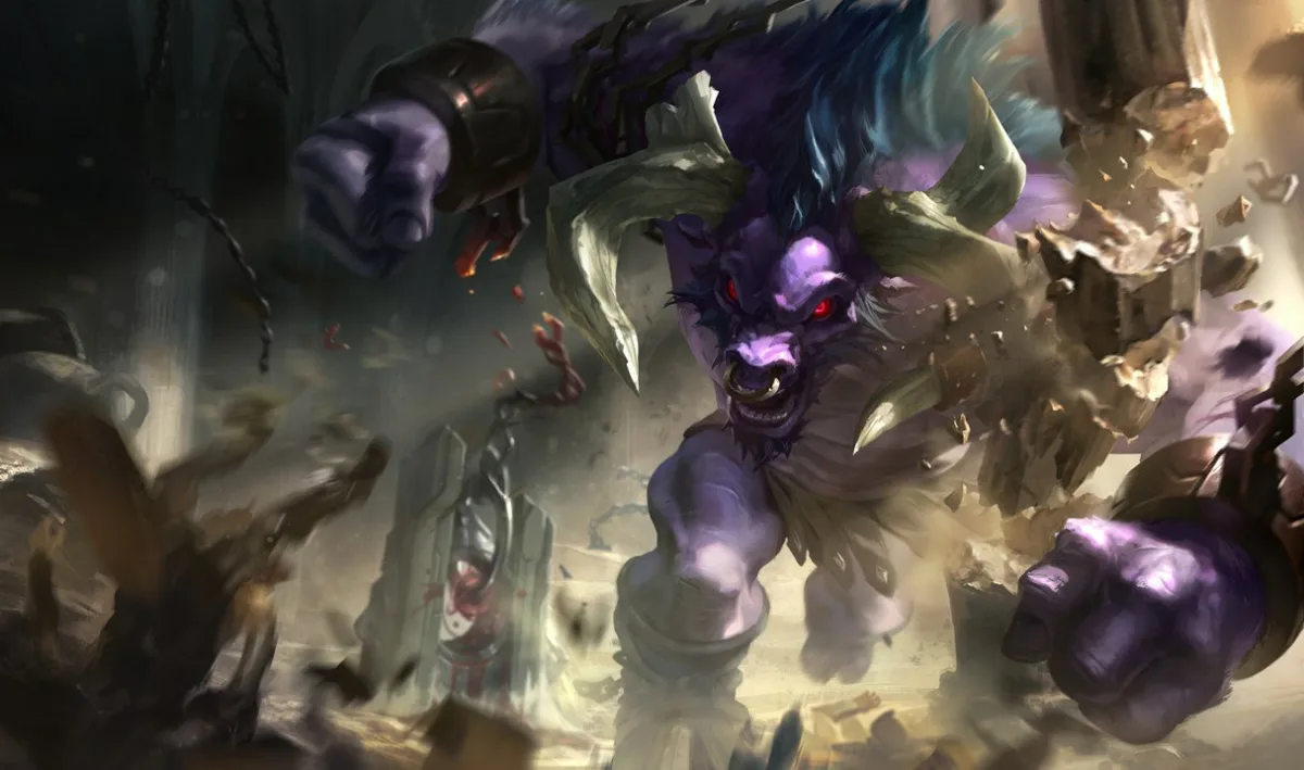 Alistar roaring in official League of Legends splash art