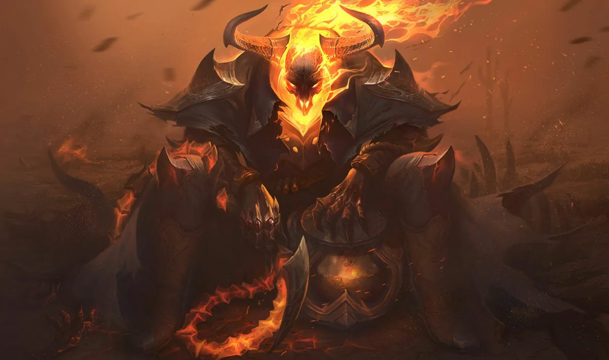 High Noon Thresh wears a dark Western coat beneath a flaming cattle skull and holds a burning lantern