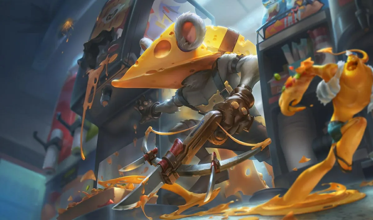 Cheddar Chief Twitch splash art with the rat wearing a cheese wedge and carrying a dairy-covered crossbow