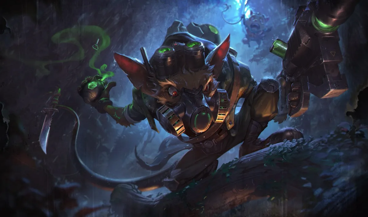Omega Squad Twitch splash art with the rat in a gas mask, goggles, and black field equipment