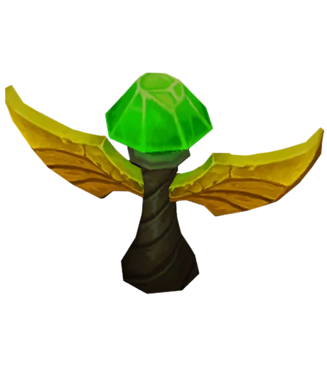 The default green crystal ward on a dark twisted stem with curved gold wings