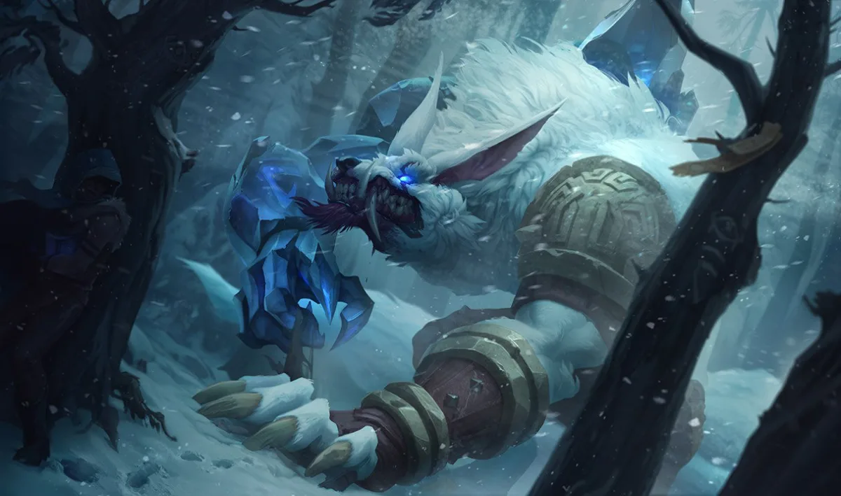 Tundra Hunter Warwick stalking prey through snow in pale arctic gear