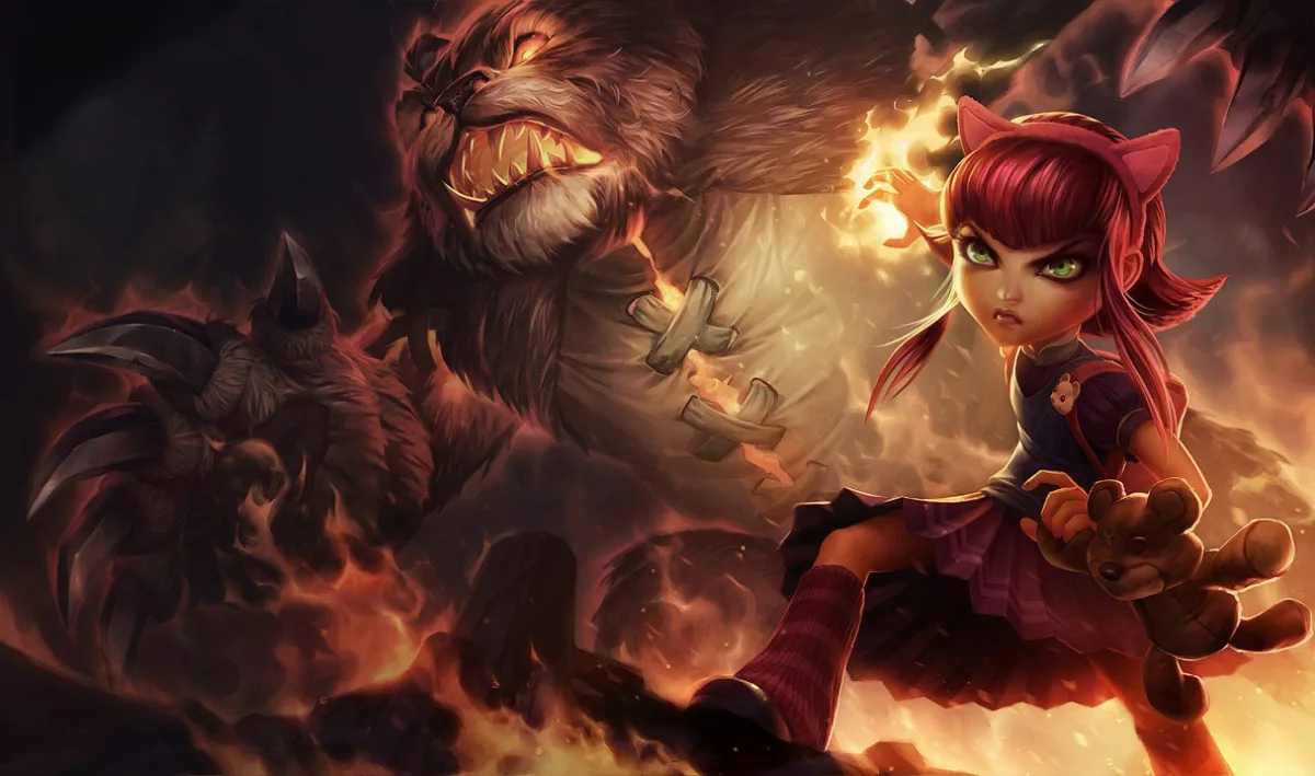 Annie standing with Tibbers in official League of Legends splash art