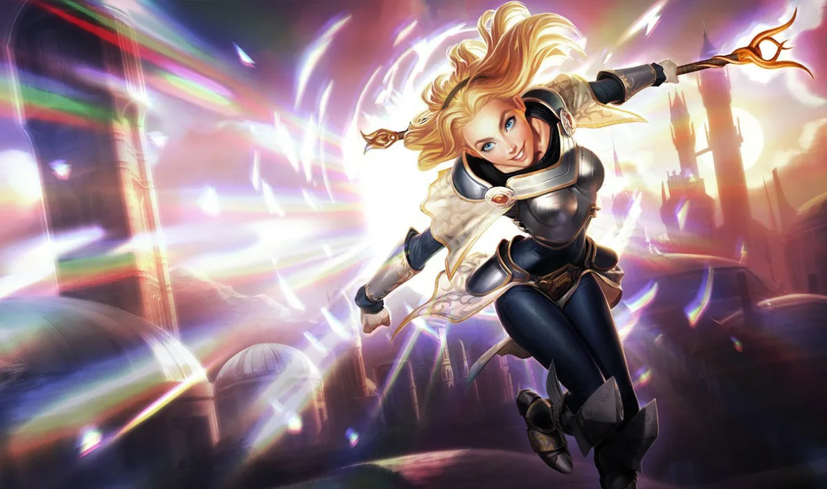 Lux raising her wand in official League of Legends splash art