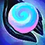 A bright cyan spiral with pink edges forms Nilah's Joy Unending icon.