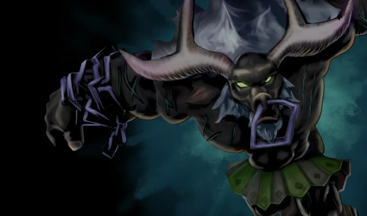 Black Alistar Modern splash art reusing the early composition with teal-green light and purple accents