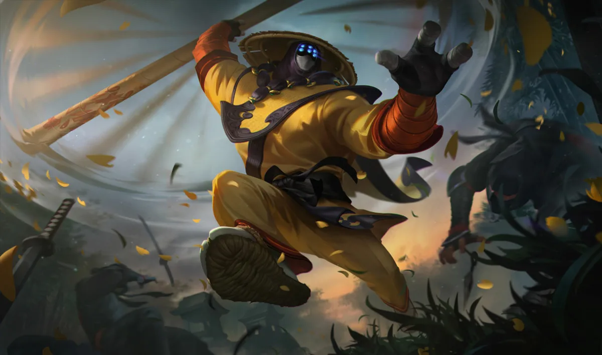 PAX Jax splash art with Jax in blue and gold armor holding a cardboard weapon