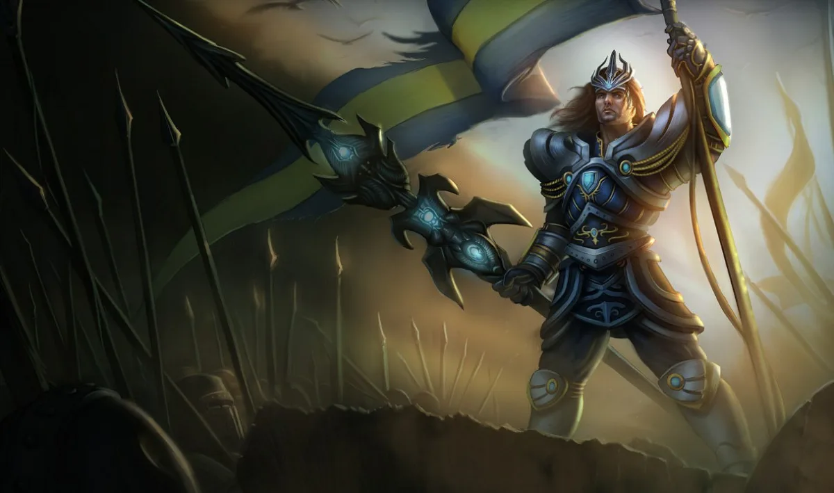 Victorious Jarvan IV splash art showing Jarvan in silver and gold ranked armor