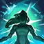 A bright green figure breaking free of dark bindings