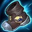 A brown armored boot surrounded by a blue glow