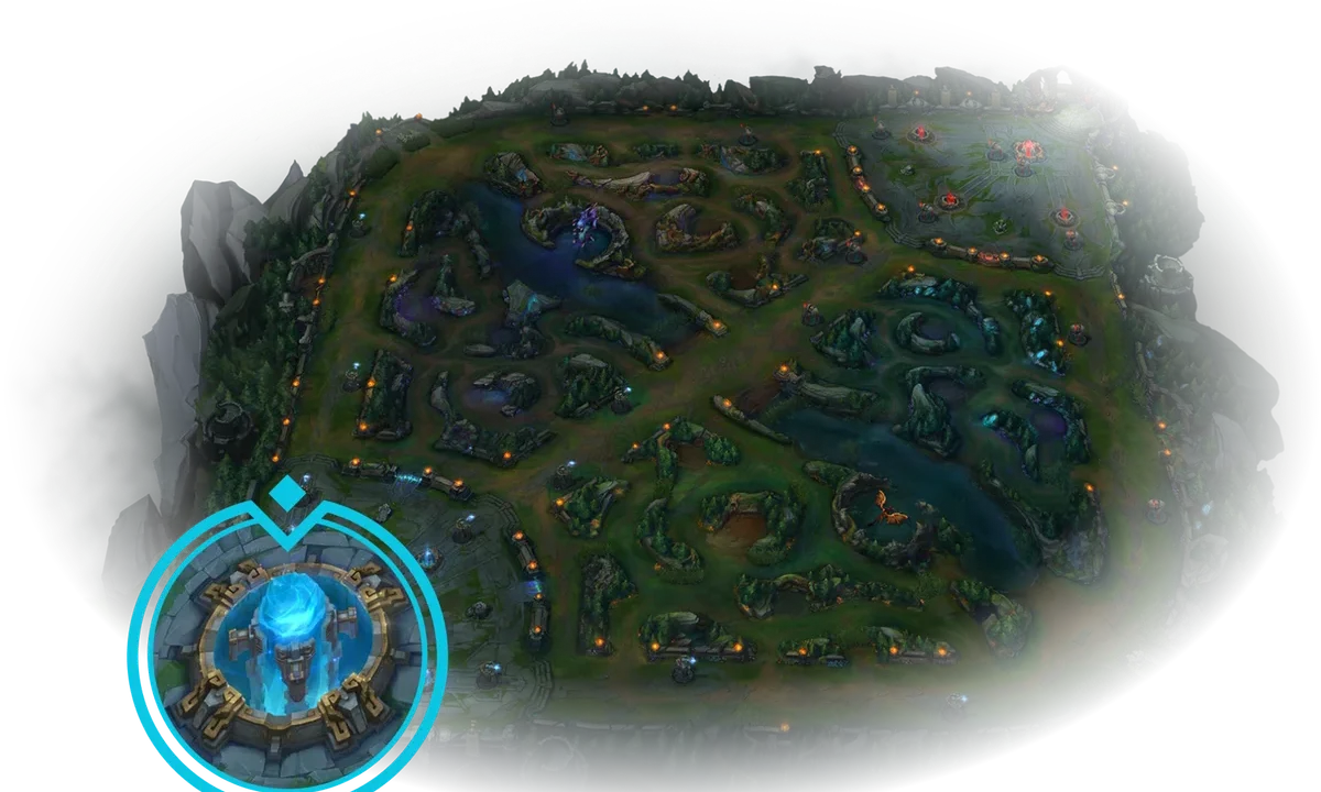 Riot's introductory Summoner's Rift map with the blue Nexus highlighted at the lower left
