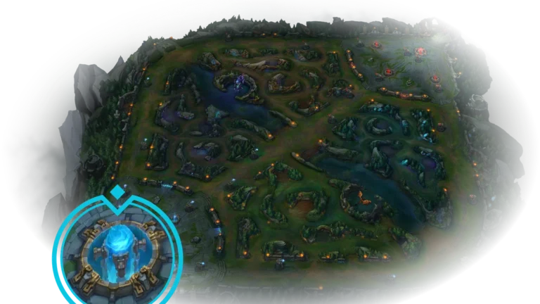 Riot's introductory Summoner's Rift map with the blue Nexus highlighted at the lower left